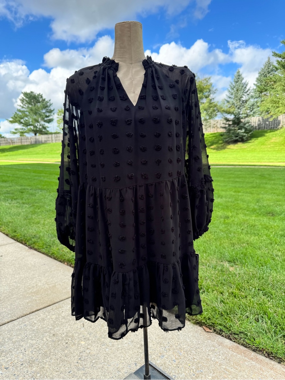 MSK Black Textured Tiered V-Neck Long Sleeve Dress